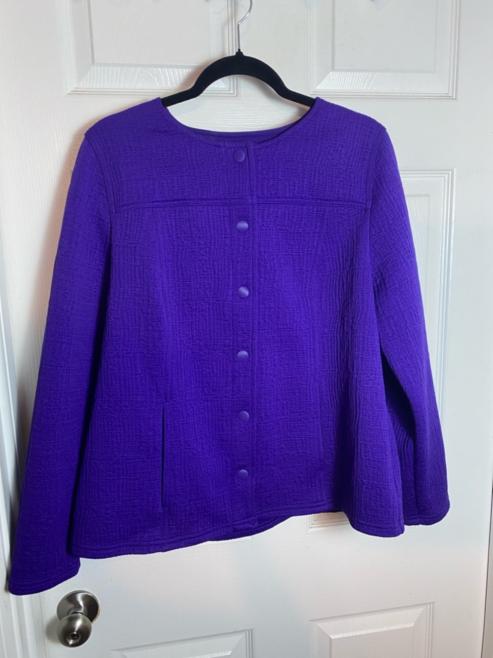 Chico's Vibrant Purple Women's Textured Jacket Snap Closure Size XL